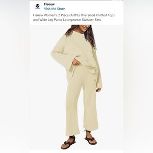 2 Piece Outfit Oversized Knitted Top and Wide Leg Pants Loungewear Sweater Set